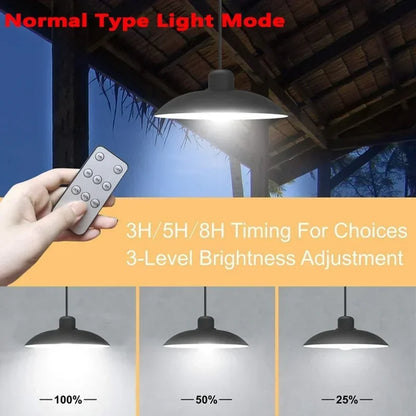 Solar Chandelier Outdoor, Waterproof LED Lamp Double-head Pendant Light Decorations with Remote Control for Indoor Shed Barn Roo