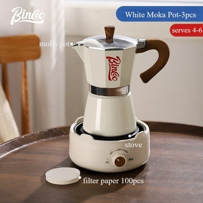 Bincoo Coffee Moka Pot Set with Filter Paper for Home Use Small Espresso Extraction Machine Complete Brewing Kit