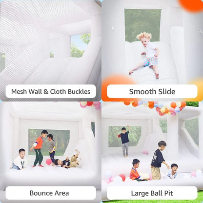 Kids Party Large 15x13ft Inflatable White Bounce House For Soft Play Customization Oxford Bouncy Castle To Door Include Blower