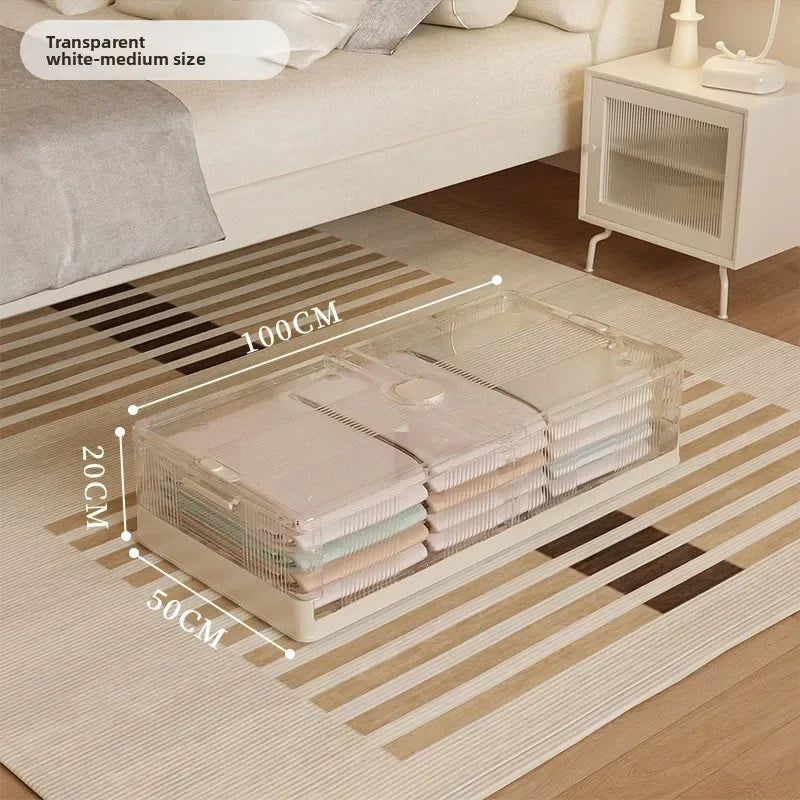 Folding storage ******der the bed Plastic transparent extra large roller dustproof storage box Clothes quilt finishing box