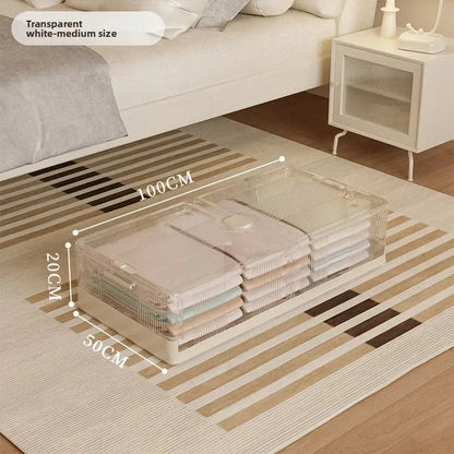 Folding storage ******der the bed Plastic transparent extra large roller dustproof storage box Clothes quilt finishing box
