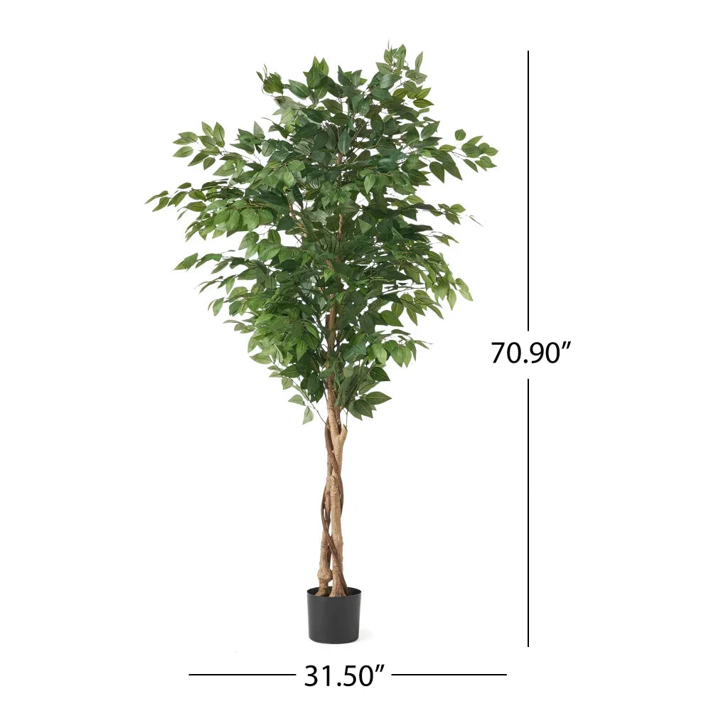 Realistic Artificial Ficus Tree Potted Fake Plant with Planter for Indoor Outdoor Home Decor