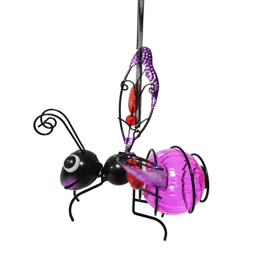Solar Powered Hanging Bug Light Metal Hanging Flying Insects Lamp Garden Bug Light Ornament for Outside Lawn Decor
