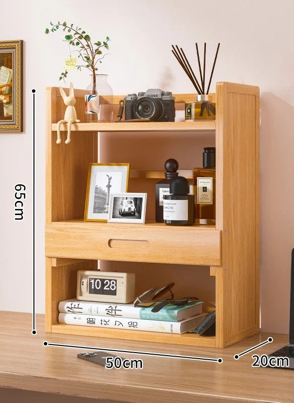 Simple desktop bookshelf dormitory multi-layer storage rack home student desk finishing shelf solid wood with extraction rack