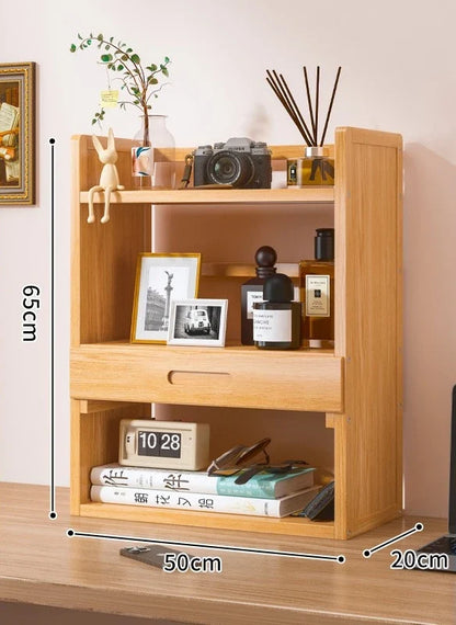 Simple desktop bookshelf dormitory multi-layer storage rack home student desk finishing shelf solid wood with extraction rack