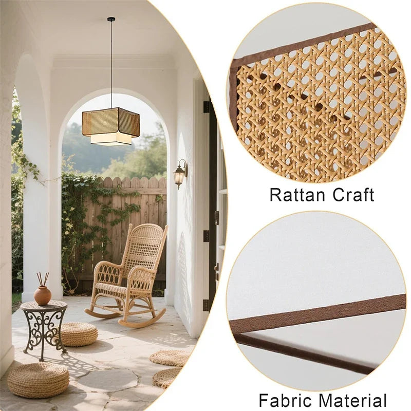 Rustic Retro Rattan Restaurant pandent light Wabi Sabi E27 Led square Chandelier Coffee Table Dining Table Decor Fixtures