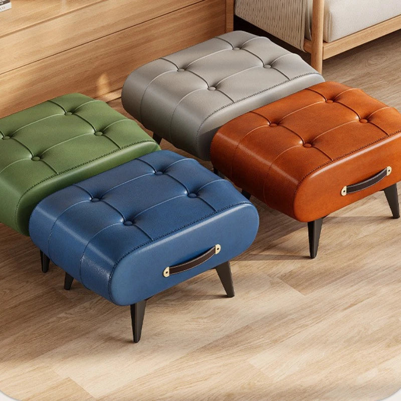 Foldable Foot Stool Extra Thick PU Leather & High-Density Foam, Portable Ottoman for Living Room/Bedroom/Office, Non-Slip Base