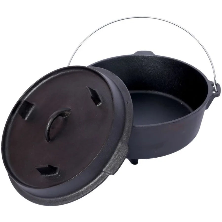 Outdoor Camping Deep Pot for Cooking BBQ Baking Stainless Steel Black Durable Heavy-Duty with Lid Heat-Resistant and Easy to Cl