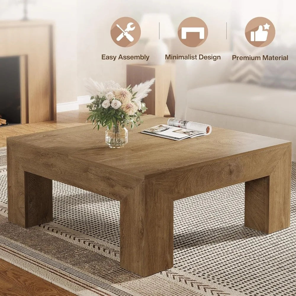 Square Coffee Table for Living Room, 39.4-Inch Farmhouse Center Cocktail Table