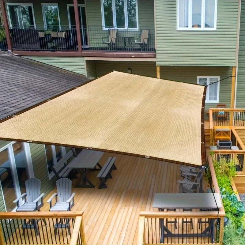 Thick Heavy-Duty Plastic Garden Sun Shade Net, Beige - Large Square UV Block, Sunshade Sail for Outdoor Patio and Yard Protectio