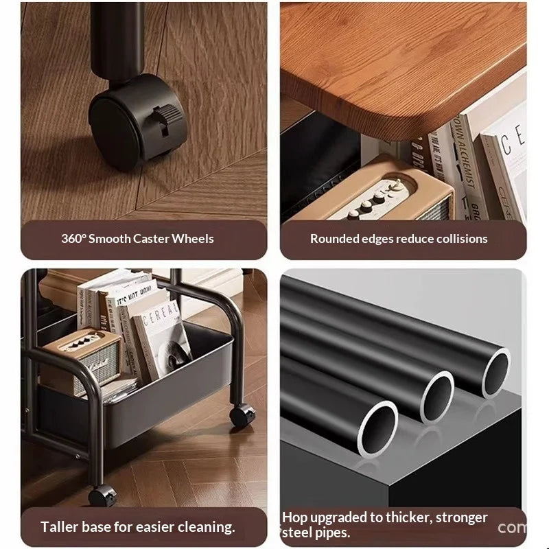 Two Tier Rolling Nightstand Bedside Cabinet Storage Drawer Wheels Small Space Living Room Bedroom Sofa Side Table Bed Table