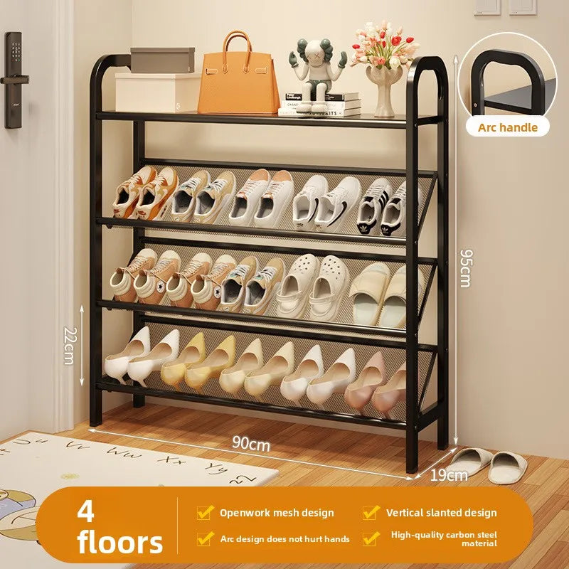 Steel shoe rack household door simple storage space saving metal multi-layer narrow shoe cabinet