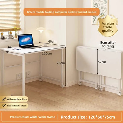 Folding study table, desk, bookshelf, integrated office, computer desk, portable mobile bedside table