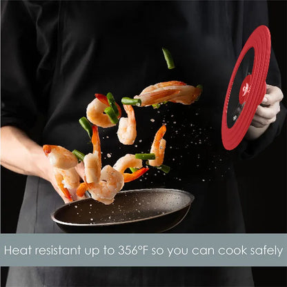 PGY Multifunctional Tempered Glass Pot Lid Silicone Rim Cool Touch Handle Steam Dishwasher Safe Skillet Pan Cover