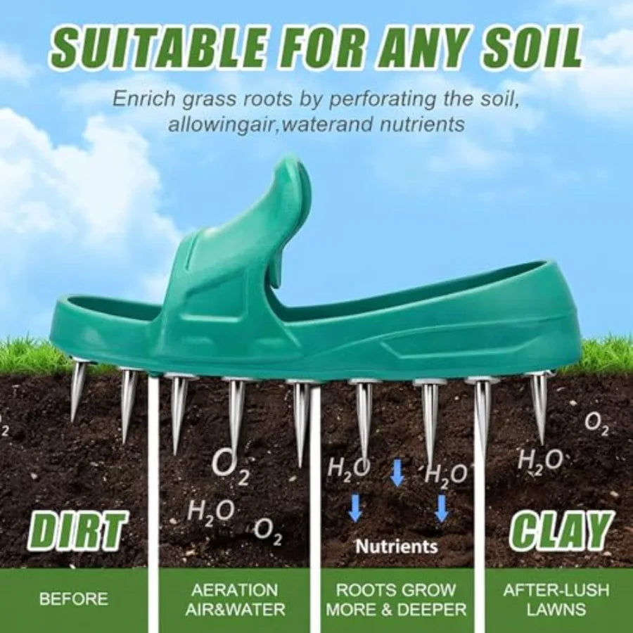 2 Pcs Lawn Aerator Shoes No Assembly Required with Heavy Duty Spikes Adjustable Lawn Spike Shoes for Grass Aerating Durable Met