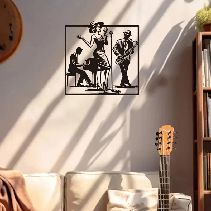 Vintage Multi-Layer Jazz Band Wall Art – Handcrafted Metal Musician Sculpture with Retro Black Finish | Ideal for Home, Bar
