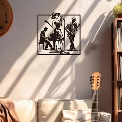 Vintage Multi-Layer Jazz Band Wall Art – Handcrafted Metal Musician Sculpture with Retro Black Finish | Ideal for Home, Bar