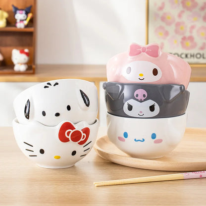 For Sanrio 5Inches Ceramic Rice Bowls Home Cute for Melody& Cinnamoroll& Kuromi Tableware Cartoon Anime Relief Bowl for Children