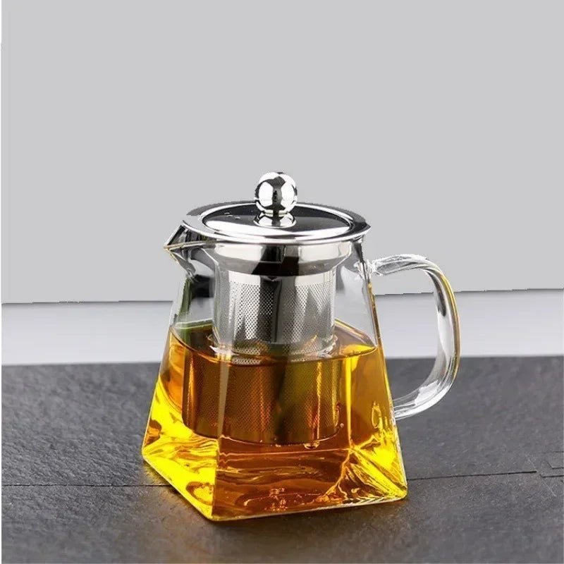 350/550/750ML Glass Teapot with Strainer Transparent Four Sided Fair Cup Glass Teapot Office Household Summer Winter Drinkware