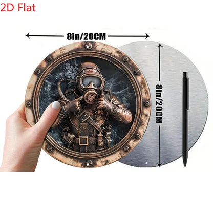 Metal retro diver pattern sign 2D home decor window and porch decor room and wall art bedroom office living room coffee