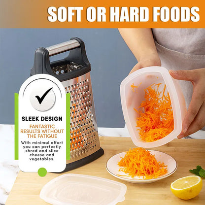 Stainless Steel Box Cheese Grater With Container 4 Sides Box Grater Handheld Kitchen Food Shredder for Vegetable Ginger Cutter