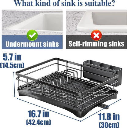 Spacious Kitchen Dish Rack with Drainboard - Rust-Resistant Countertop Drainer with Utensil Holder for Efficient Drying
