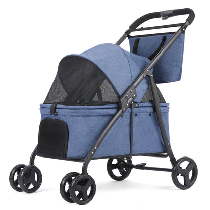Foldable Dog Stroller Portable Dog Buggy 4 Wheel Pet Stroller Pushchair Travel Carriage Stroller Cart with Fashion  bag