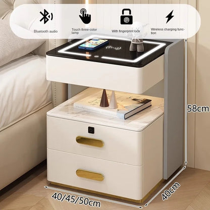 Smart bedside table with sensor light fingerprint lock Bluetooth speaker USB interface wireless charging bedroom bedside table