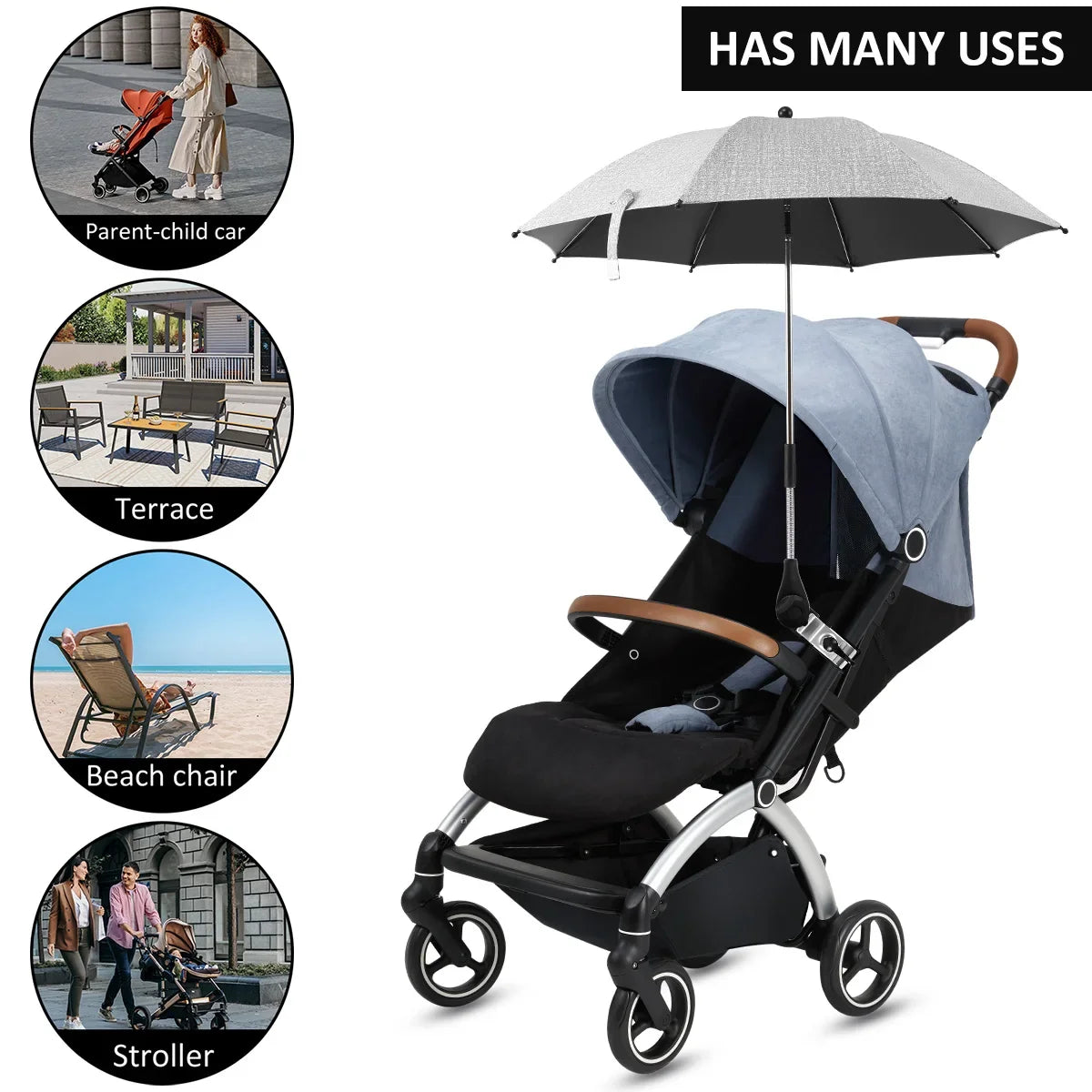Universal Baby Stroller Umbrella UV Sun Rain Protection Parasol 360° Adjustable Sunshade Patio Beach Chair Umbrella Rainproof