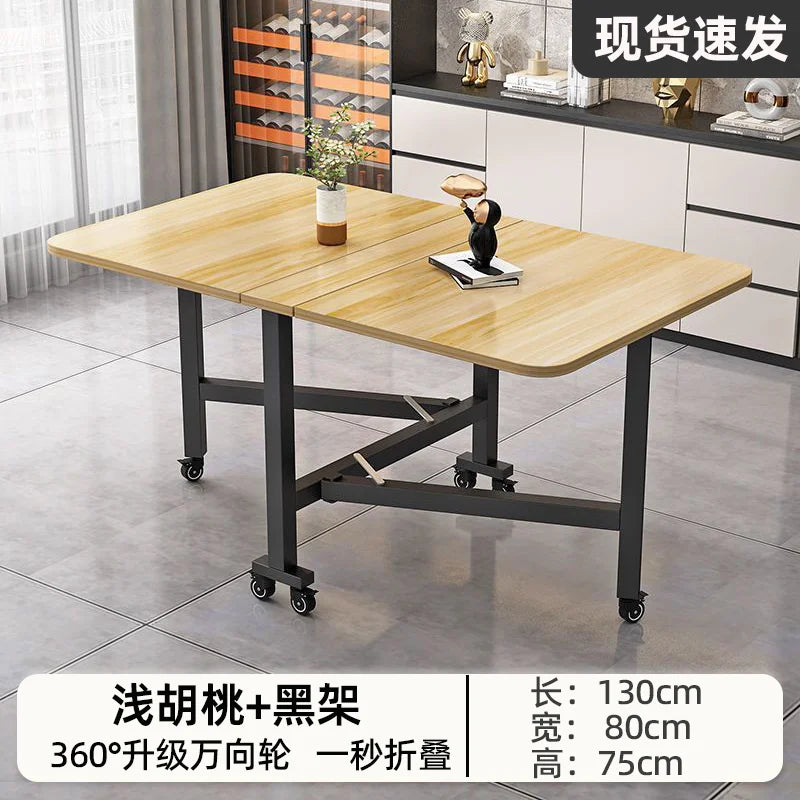 Folding dining table for small household multifunctional folding rock board table rectangular living room movable dining table