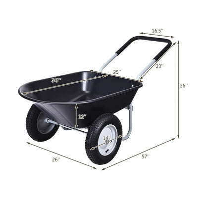 Dual Wheel Wheelbarrow Heavy Duty Garden Cart 330lbs Capacity Utility Cart Black