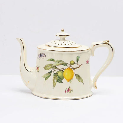 Europeanc Style Ceramic Dining Plate Elegant Lemon Pattern Dinner Steak Plate Coffee Cup Set Western Cuisine Dessert Plate