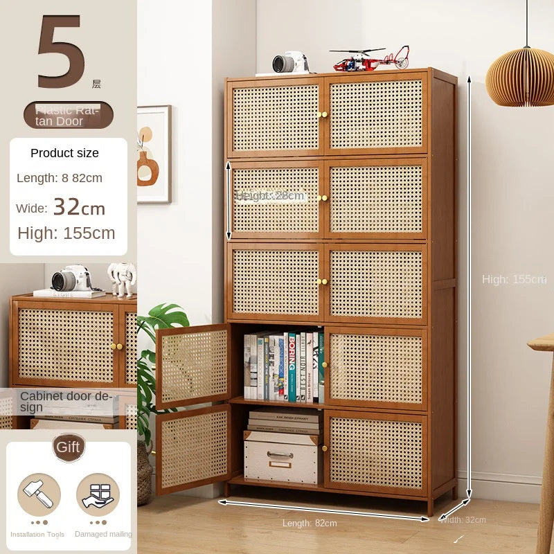 Bookcase with door, multi-layer storage rack, seam storage cabinet, living room display cabinet, bookshelf