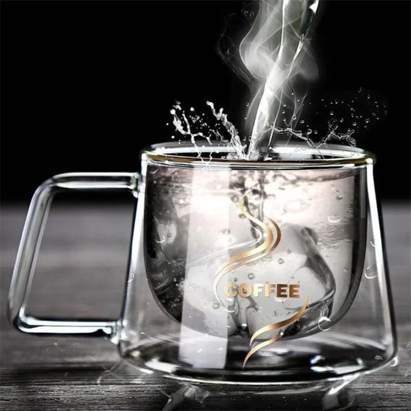 JUSTINLAU 200ML Espresso Cup Heat-resistant Double Wall Glass Coffee Mug with Handle Cappuccino Latte Breakfast Tea Water Cups