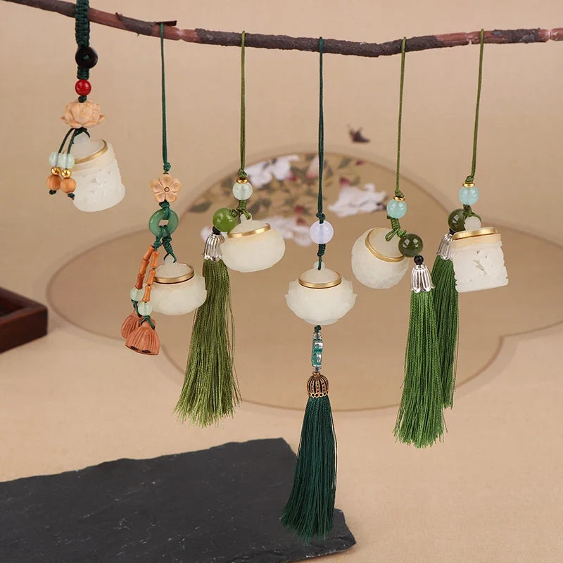 Nightglow Bag Ethnic Carved Rich Noble Hollow Pot Keychain Bodhi Pearl Jade Agate Natural Lasting Fragrance Gifts