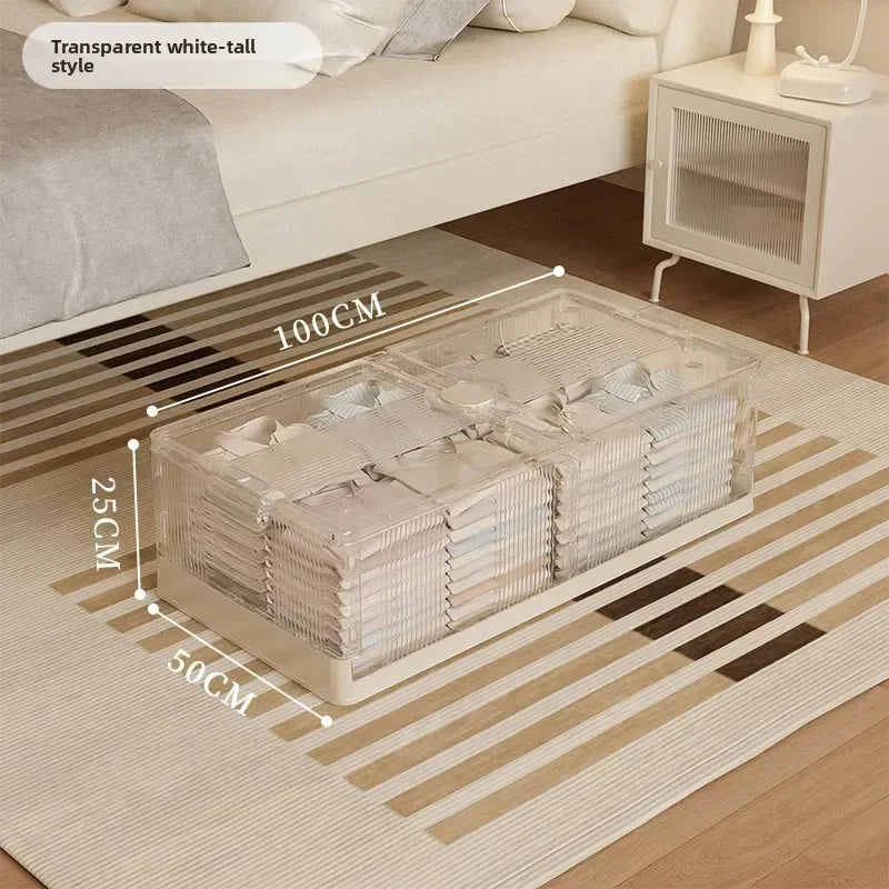 Folding storage ******der the bed Plastic transparent extra large roller dustproof storage box Clothes quilt finishing box