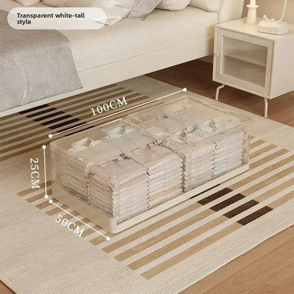 Folding storage ******der the bed Plastic transparent extra large roller dustproof storage box Clothes quilt finishing box