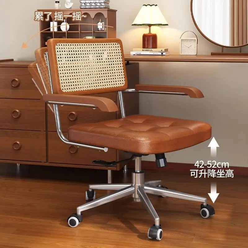 Rattan solid wood office chair Internet celebrity retro rattan chair computer chair home lift swivel chair student study chair