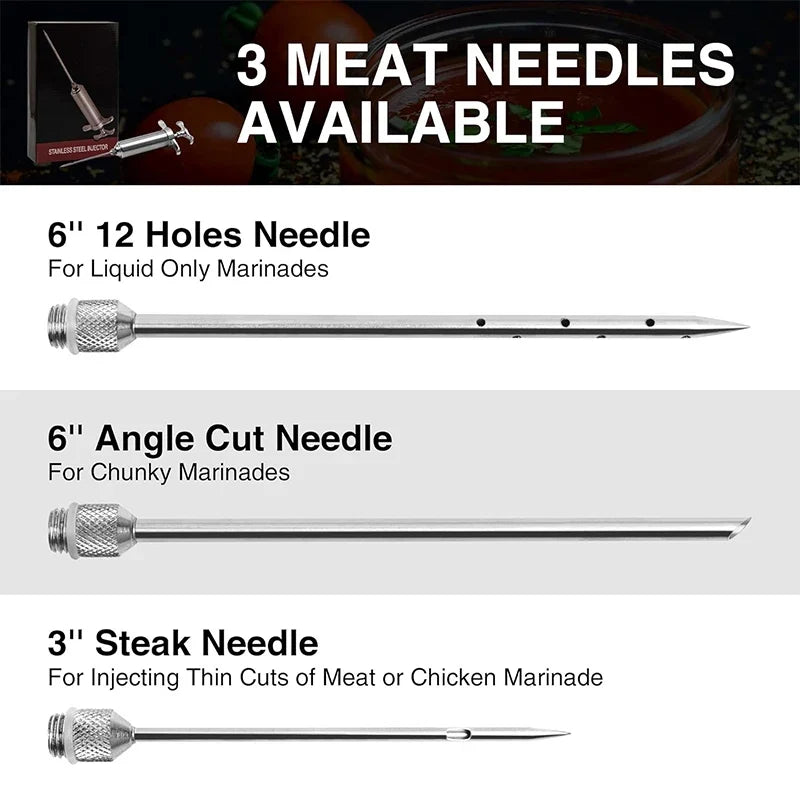 Meat Injector Syringe Kit Stainless Steel BBQ Marinade Injector Kit Kitchen Turkey Injector Syringe with 3 Marinade Needles Y213