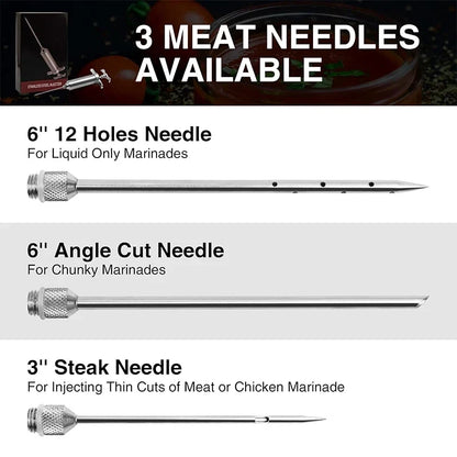 Meat Injector Syringe Kit Stainless Steel BBQ Marinade Injector Kit Kitchen Turkey Injector Syringe with 3 Marinade Needles Y213