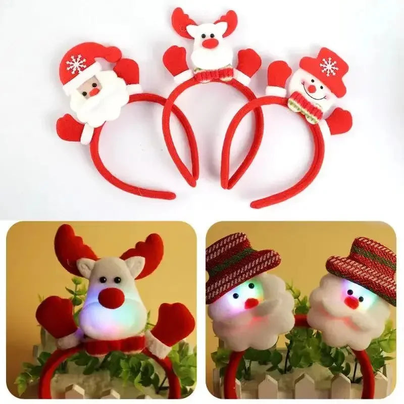 LED Christmas Party Headband Santa Claus Elk Antlers Reindeer Glowing Headband Cosplay Party Christmas Ears Ornaments Hair