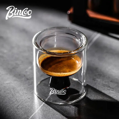 BINCOO Double-Layer Thick Glass Coffee Cup, Heat-Resistant Borosilicate Espresso Mug for Home and Office, 80ML