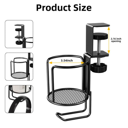 2 in 1 Desk Cup Holder with Headphone Hanger Holder, Anti-Spill Cup Holder-360° Rotation Stand Hook Suitable for Coffee Mups