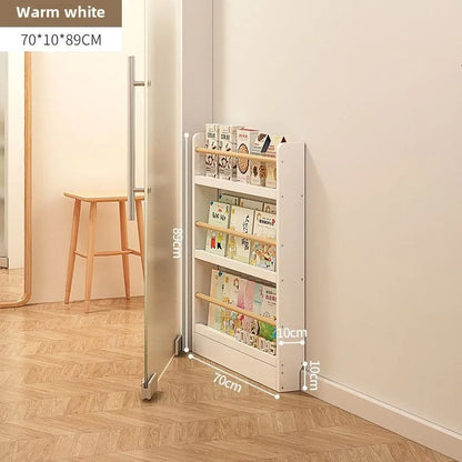 Solid wood bookshelf, floor standing wall mounted multi-layer storage rack, household bookshelf, thin bookshelf behind the door