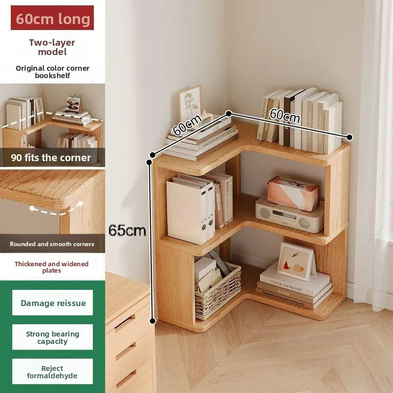 Solid wood corner bookshelf Floor rack Multi-layer corner cabinet Storage storage