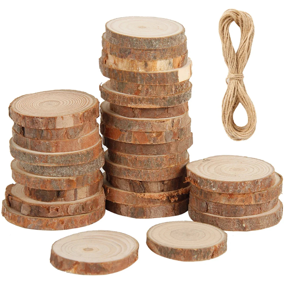 30/60Pcs Wood Slices With Tree Bark Natural Pine Round Unfinished Wood Slices Painting DIY Crafts for Wedding Christmas Decor