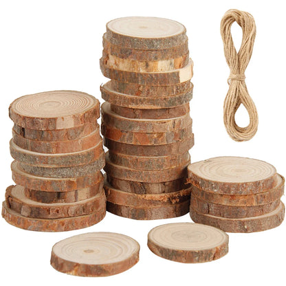 30/60Pcs Wood Slices With Tree Bark Natural Pine Round Unfinished Wood Slices Painting DIY Crafts for Wedding Christmas Decor