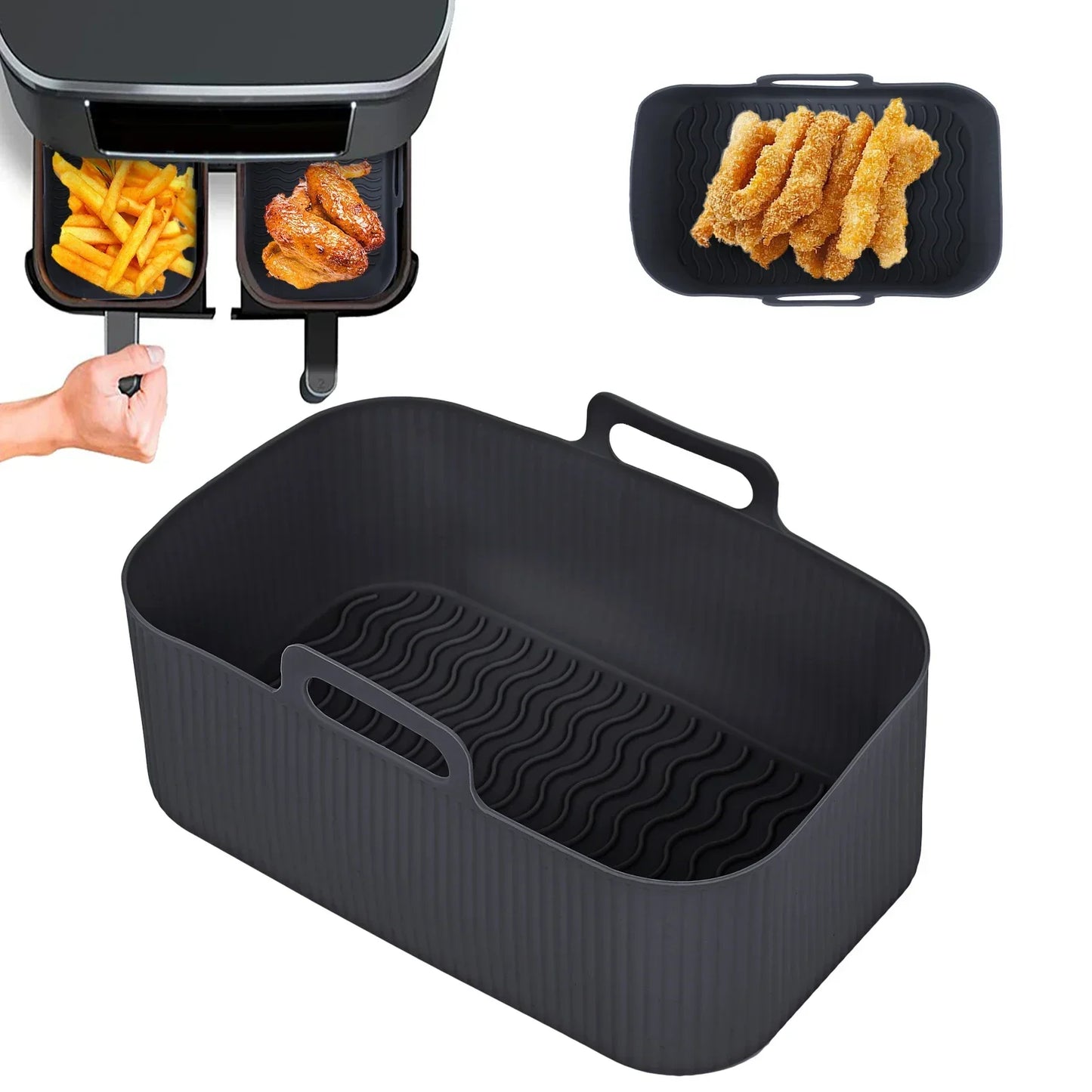 2pc/1pc Air Fryer Silicone Tray Rectangle Oven Baking Basket Reusable Liner Insert Dish Fried Chicken for Airfryers Accessories