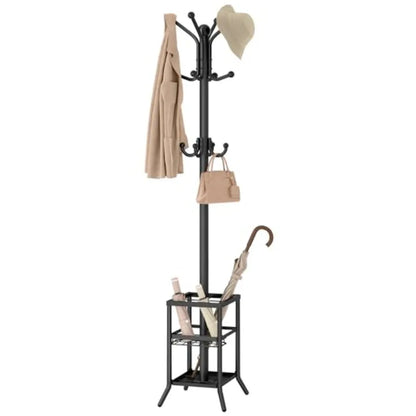Coat Rack FreestandingCoat Rack Stand with Umbrella Holder Metal Coat Tree with 12 Hooks Tree Clothes Hat for Entryway Hallway