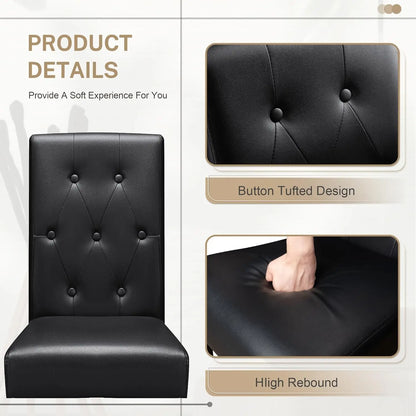 Upholstered Dining Chairs Set of 4, PU Leather Dinning Room Chairs, Button Tufted Kitchen Chairs with Adjustable Wood Legs